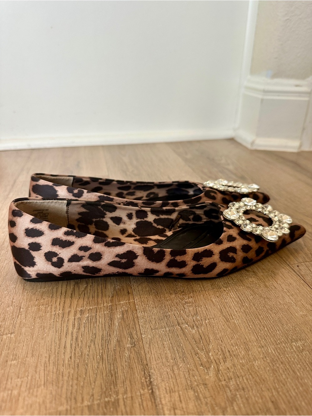 Zara Leopard Print Pointed Flats with Crystal Circle Buckles - Picture 7 of 8